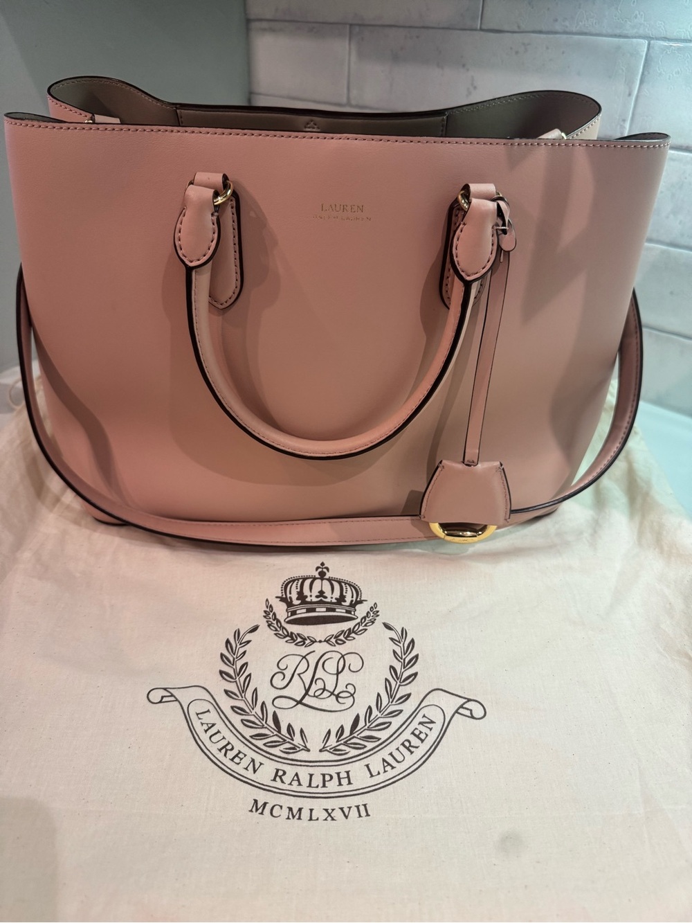 Lauren Ralph Lauren Blush Leather Tote with Gold Accent